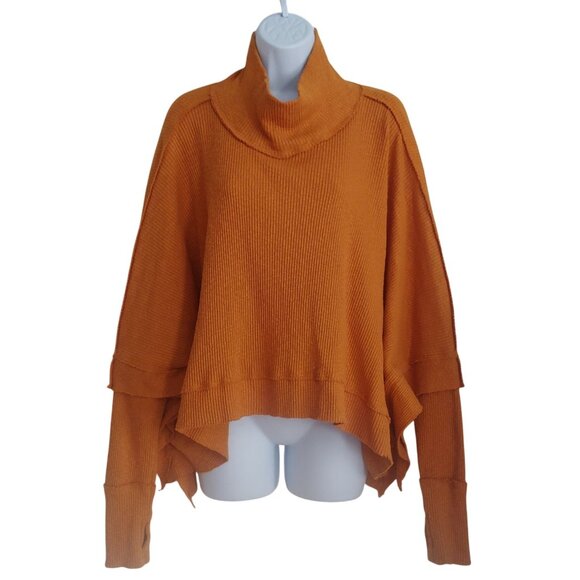 We The Free Tops - We The Free Rust Ribbed Mock Neck Oversize Crop Batwing Over L-Sleeve Shirt S